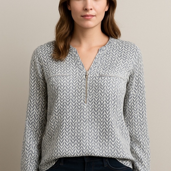 Express Tops - Express Blue and White Patterned Blouse